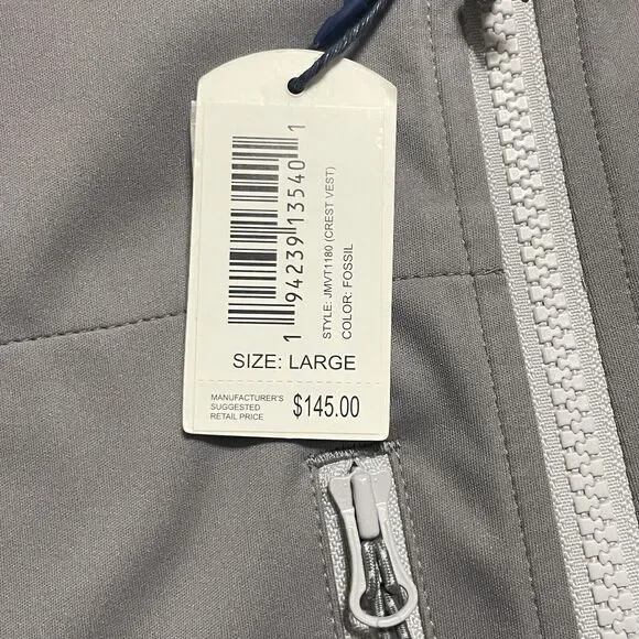 NWT Johnnie-O Golf Performance Full Zip Softshell Crest Vest Gray Large Men $145